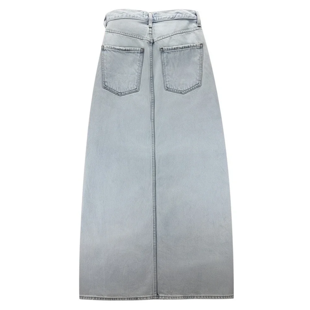 AGOLDE Astrid Denim Maxi Skirt 26 Light Wash Side Slit Made USA